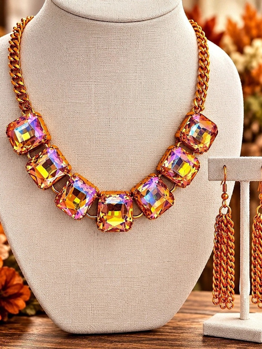 Paparazzi Statement Necklace & Earrings in Orange & Purple